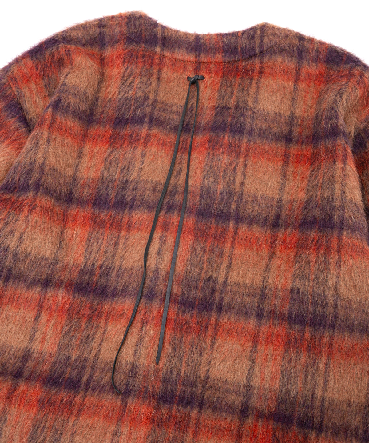 アルパカ混ウール シャギー チェック ミドル カーディガン - BROWN