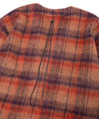 アルパカ混ウール シャギー チェック ミドル カーディガン - BROWN