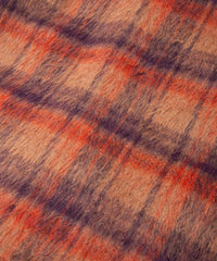 アルパカ混ウール シャギー チェック ミドル カーディガン - BROWN