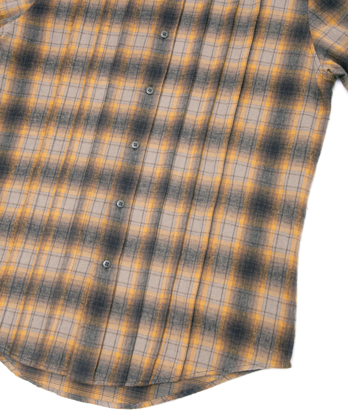 チェックコットン シャギー起毛 ツイル プリーツシャツ - BROWN