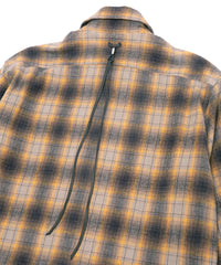 チェックコットン シャギー起毛 ツイル プリーツシャツ - BROWN