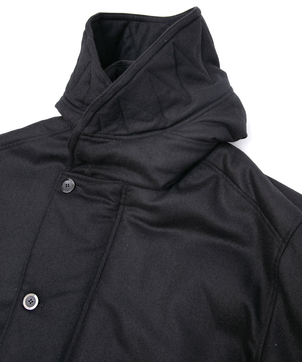 カシミア混 ストレッチ リサイクルウール ツイル 高機能中綿フライトジャケット - BLACK