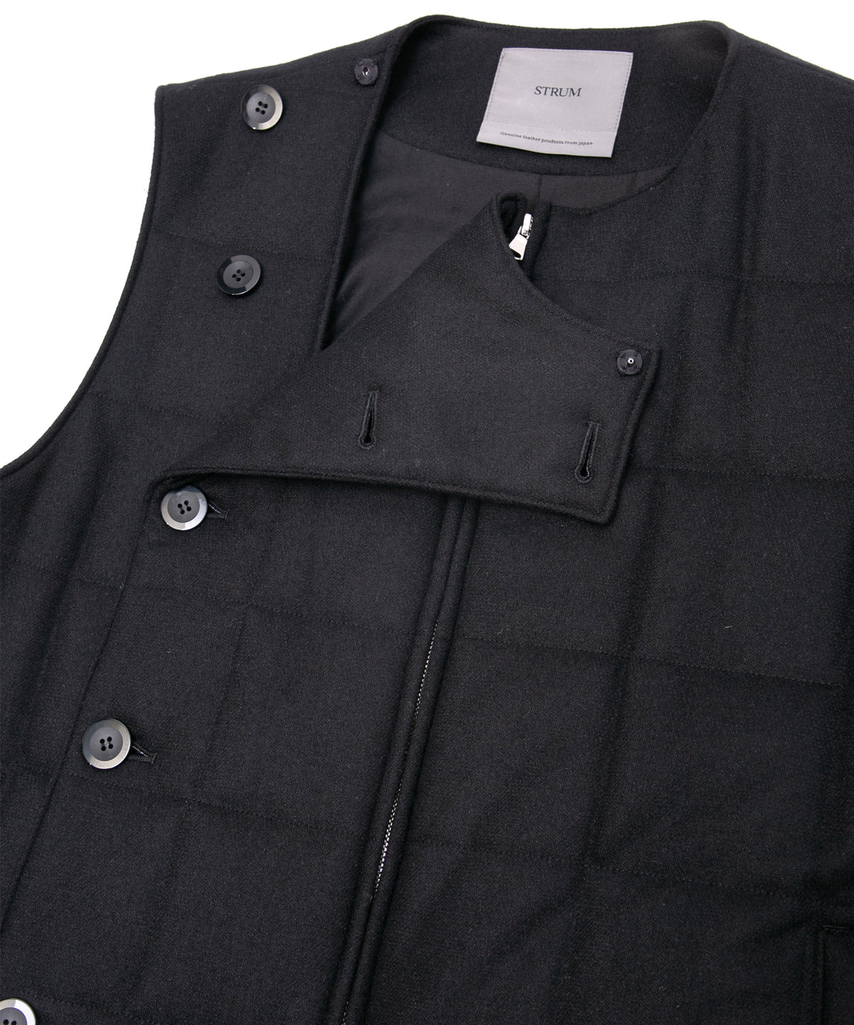 カシミア混 ストレッチ リサイクルウール ツイル 高機能中綿トラックベスト - BLACK