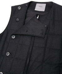 カシミア混 ストレッチ リサイクルウール ツイル 高機能中綿トラックベスト - BLACK