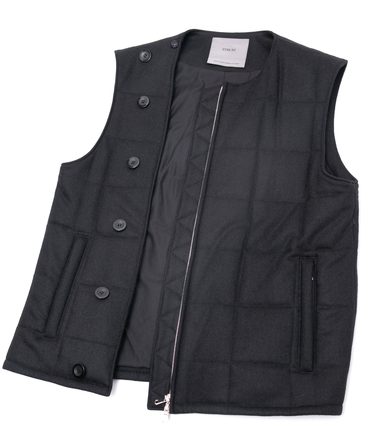 カシミア混 ストレッチ リサイクルウール ツイル 高機能中綿トラックベスト - BLACK