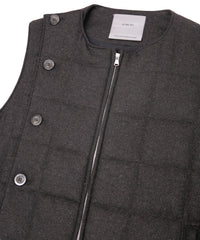 カシミア混 ストレッチ リサイクルウール ツイル 高機能中綿トラックベスト - BROWN