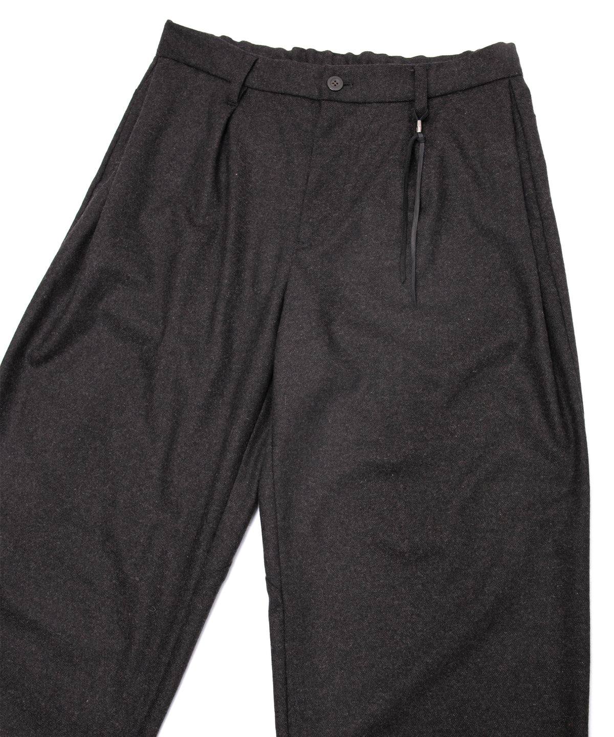 カシミア混 ストレッチ リサイクルウール ツイル バレル ワイド パンツ - BROWN