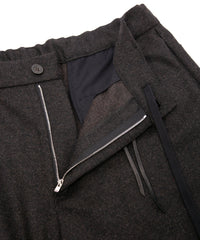 カシミア混 ストレッチ リサイクルウール ツイル バレル ワイド パンツ - BROWN