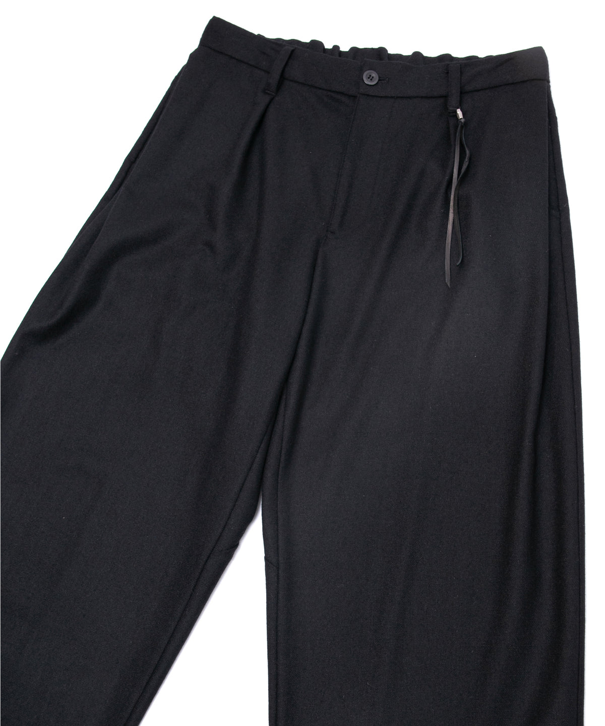 カシミア混 ストレッチ リサイクルウール ツイル バレル ワイド パンツ - BLACK