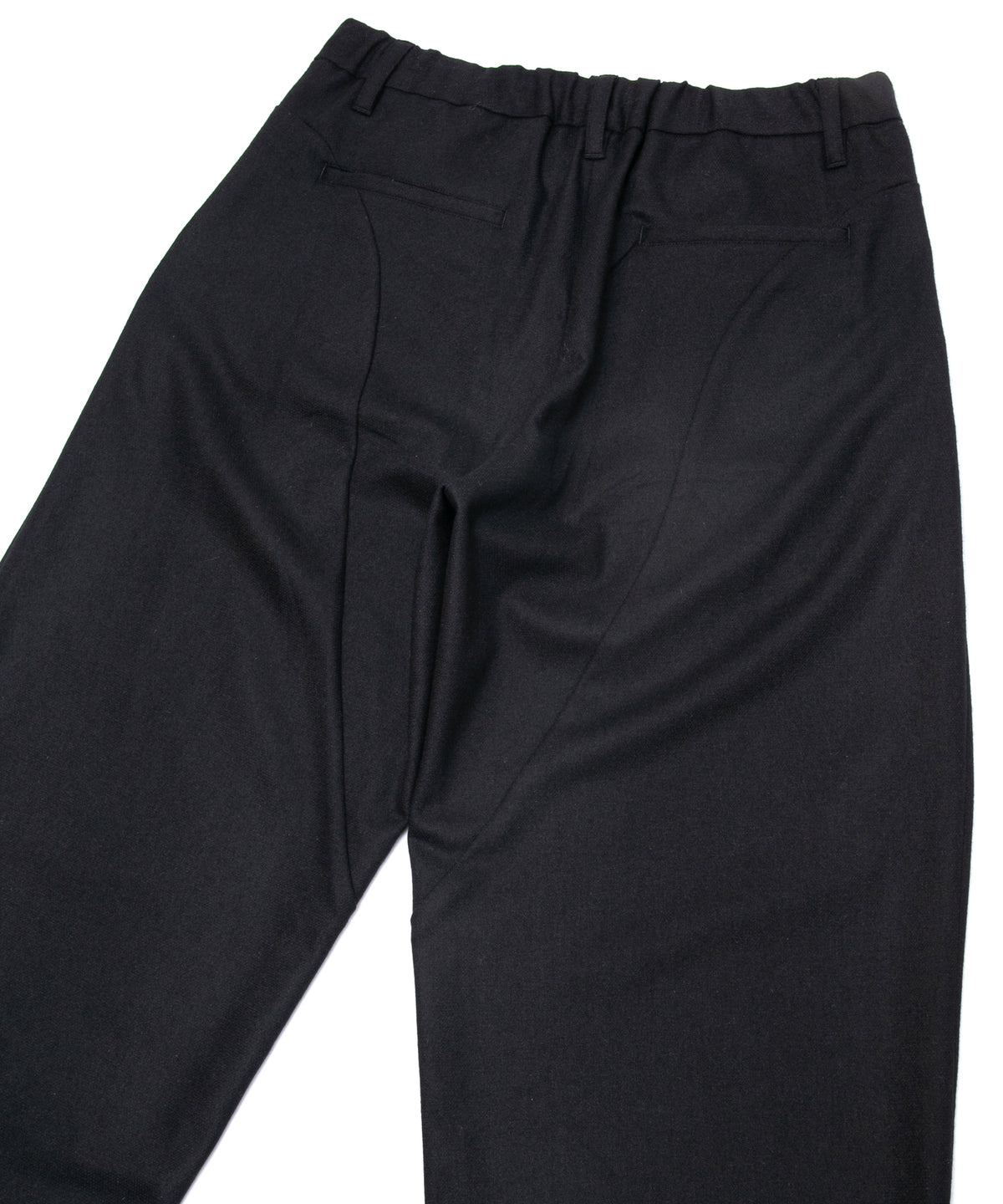 カシミア混 ストレッチ リサイクルウール ツイル バレル ワイド パンツ - BLACK