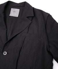 ウールリネンギャバジン ワッシャー チェスターロングコート - BLACK