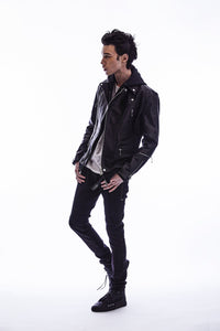 11oz オーガニックコットン ストレッチデニム SKINNY JOHN スキニー ワンウォッシュ - BLACK