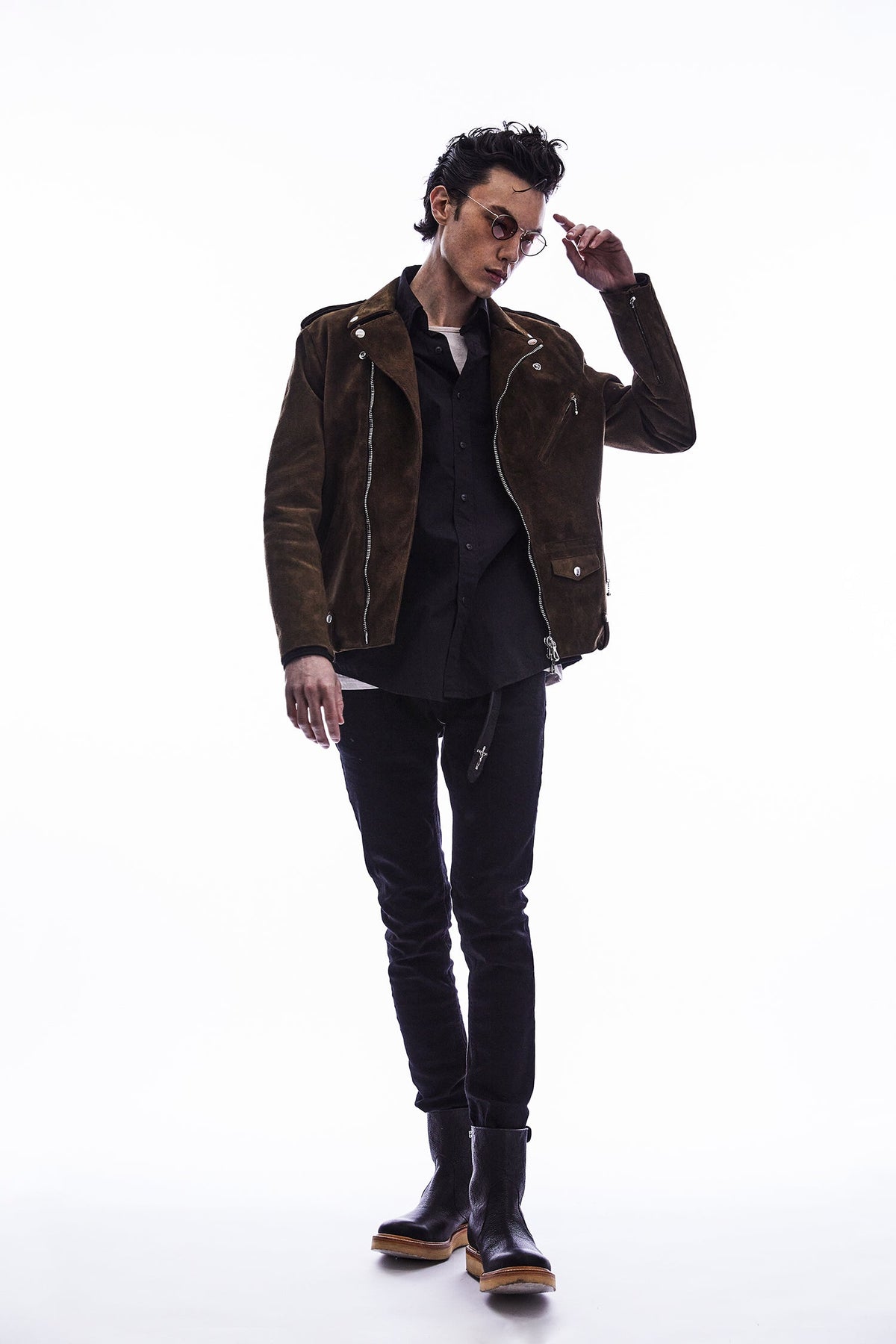 スエード ホースハイド JOEY ダブルライダースジャケット - BROWN KHAKI