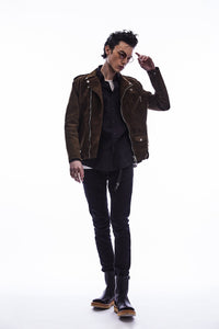 スエード ホースハイド JOEY ダブルライダースジャケット - BROWN KHAKI