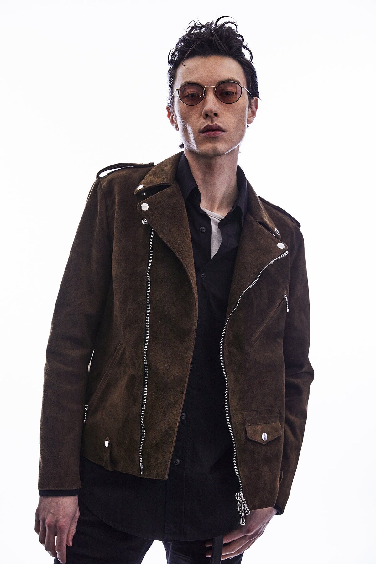 スエード ホースハイド JOEY ダブルライダースジャケット - BROWN KHAKI