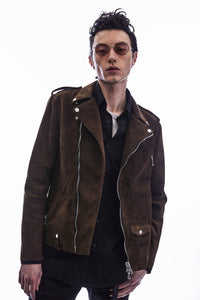 スエード ホースハイド JOEY ダブルライダースジャケット - BROWN KHAKI