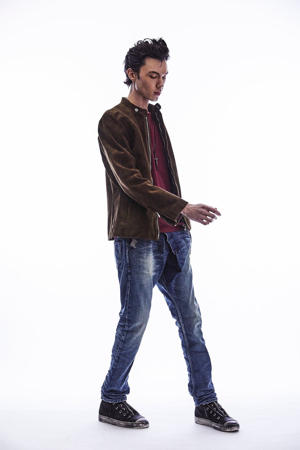 スエード ホースハイド JUDE シングルライダースジャケット - BROWN KHAKI