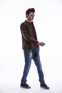 スエード ホースハイド JUDE シングルライダースジャケット - BROWN KHAKI