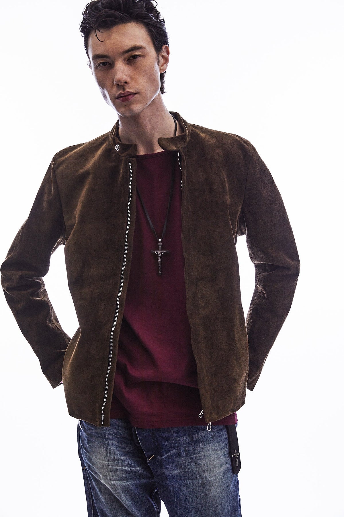 スエード ホースハイド JUDE シングルライダースジャケット - BROWN KHAKI