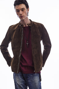 スエード ホースハイド JUDE シングルライダースジャケット - BROWN KHAKI
