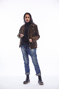 スエード ホースハイド JOEY ダブルライダースジャケット - BROWN KHAKI