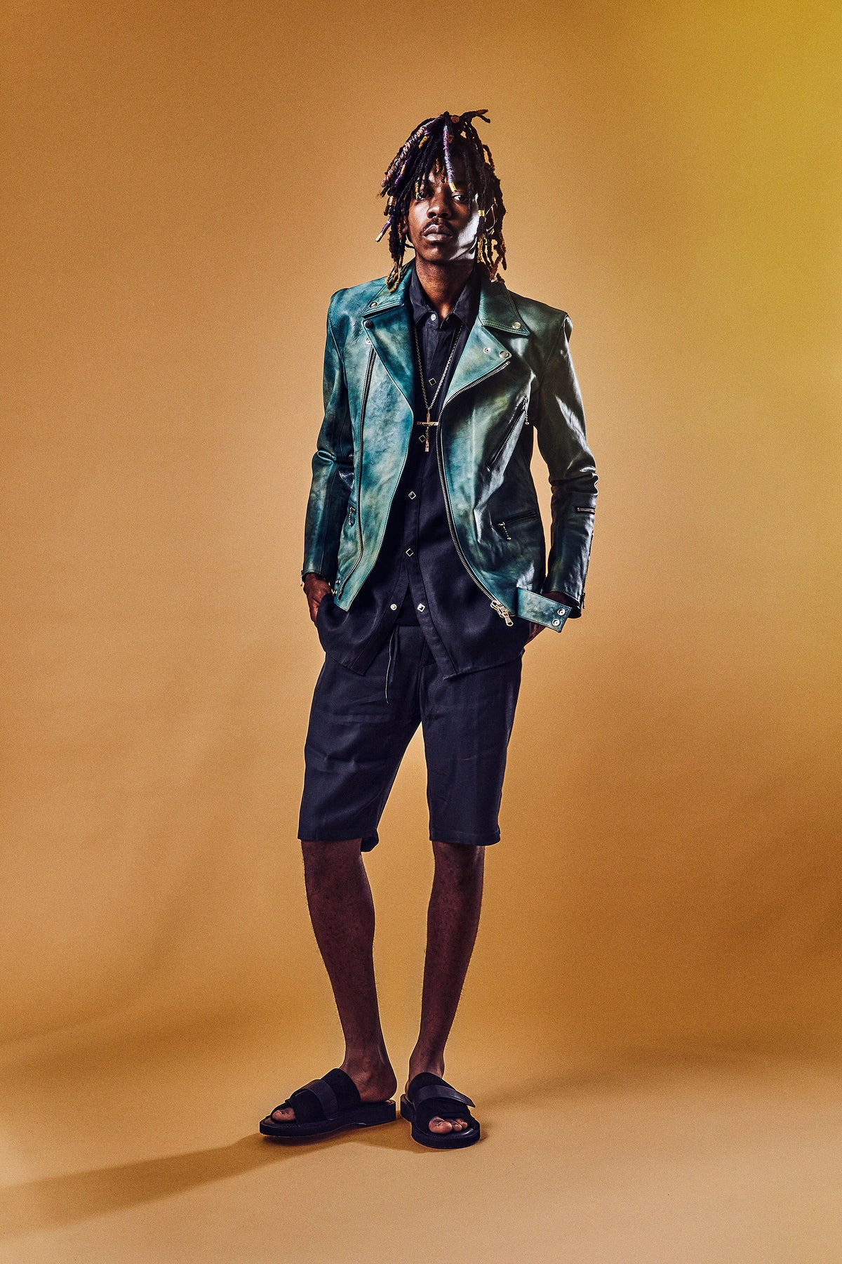 フルタンニン鞣し ジャパンカーフスキン Burning dyed - 燃焼製品染め SPEEDER ダブルライダースジャケット / BEER GREEN