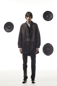 ハイブリッド タンニン鞣し カーフスキン 燃焼製品染め Burning Dyed  RUMBLE フィッシュテールコート - MILITARY BLACK