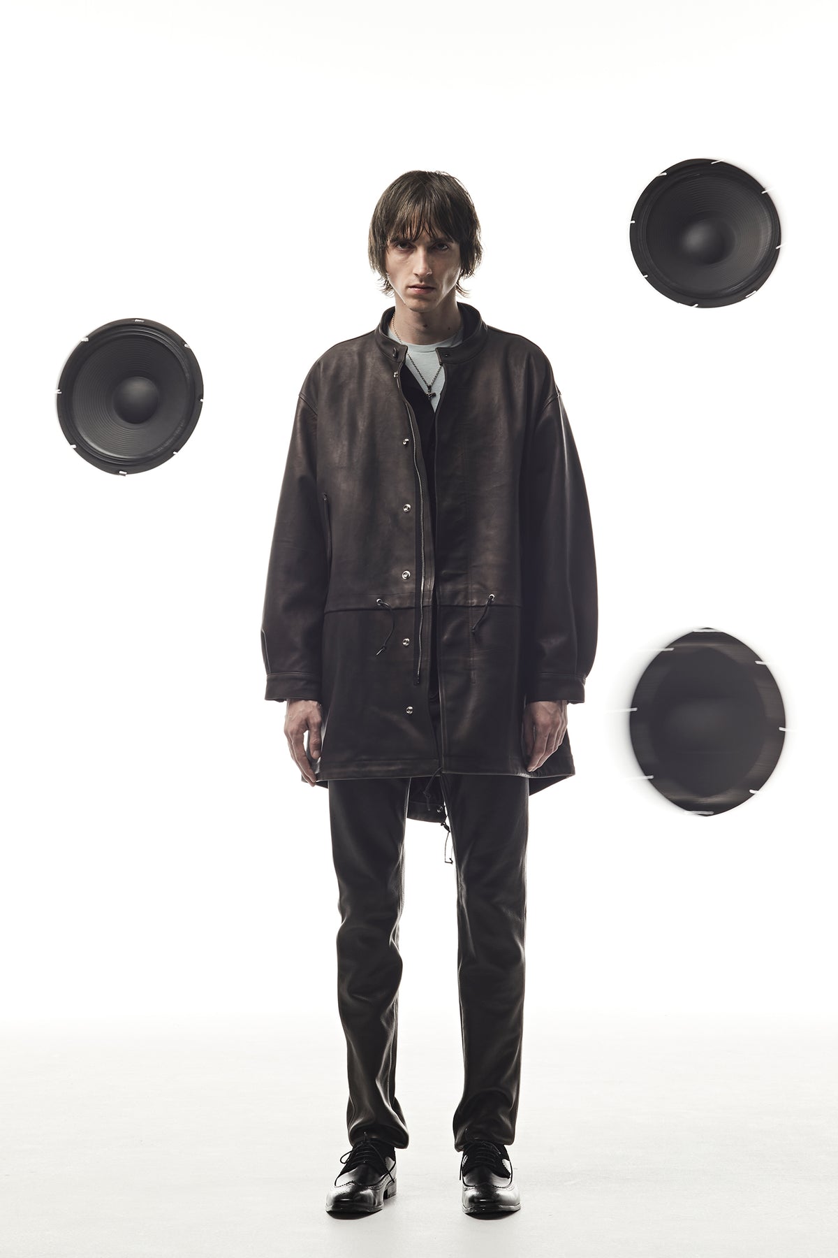 ポリエステル ストレッチ ツイル 半袖 ボーリングシャツ  - BLACK