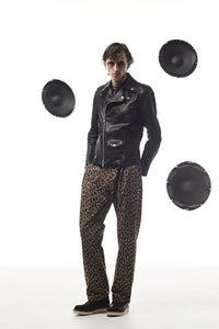 コットン ナイロン豹柄プリント テーパード ワイドパンツ - BROWN