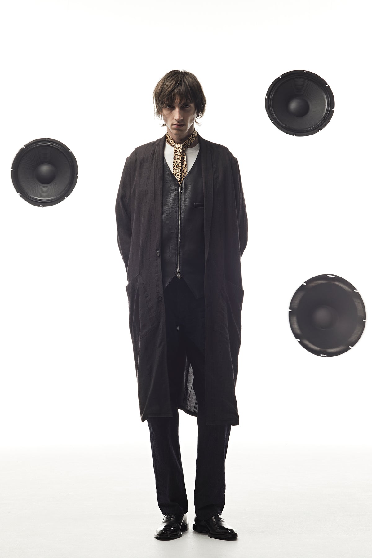 レーヨン コットン リネン ストライプ ロングガウン - GRAY