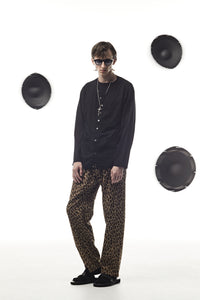 コットン ナイロン豹柄プリント テーパード ワイドパンツ - BROWN