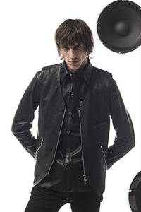 Hole-Punched Oil Calfskin BENNY Zipup Vest - BLACK