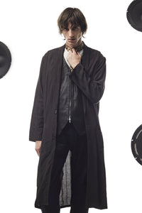 レーヨン コットン リネン ストライプ ロングガウン - GRAY