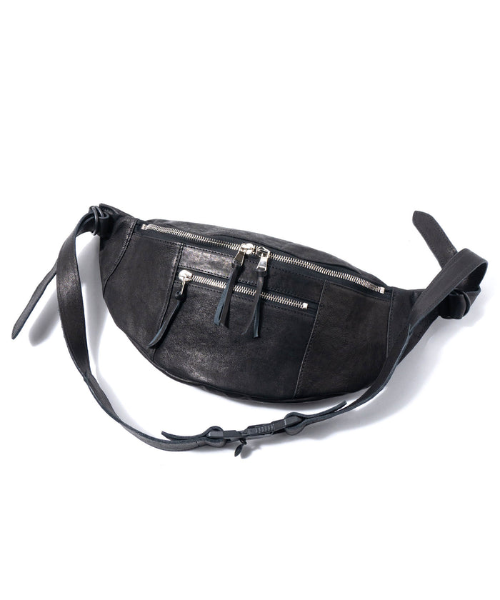 フルタンニン ピット鞣し シュリンク ホースハイド HIGH THROTTLE ボディーバッグ  - BLACK × SILVER