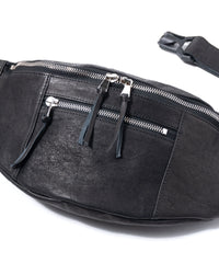 Load image into Gallery viewer, Pit Vegetable Full Tanned Shrank Horsehide Body Bag - BLACK × SILVER