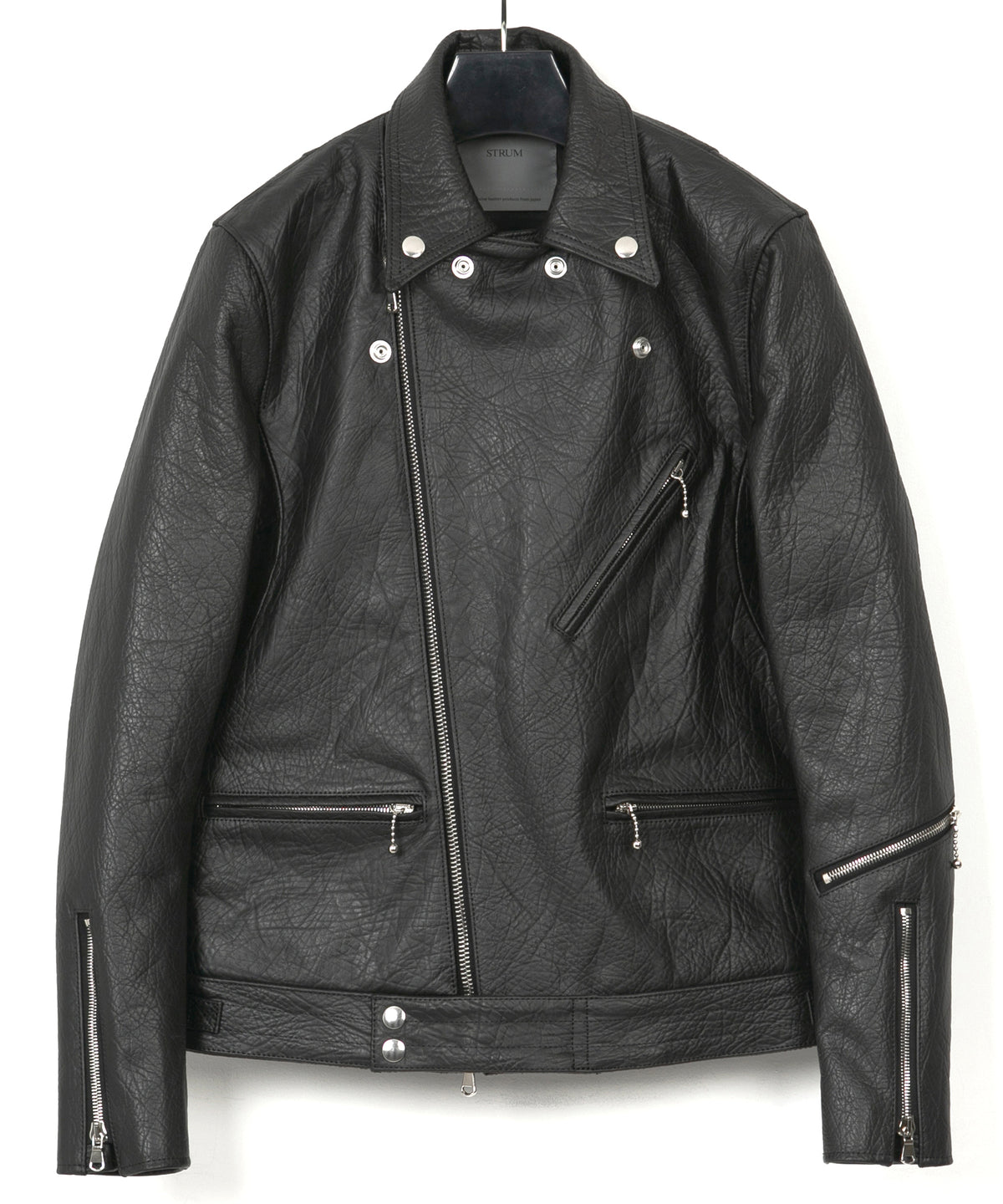 フルタンニン鞣し ナチュラル リンクル ホースハイド SPEEDER ダブルライダースジャケット - BLACK