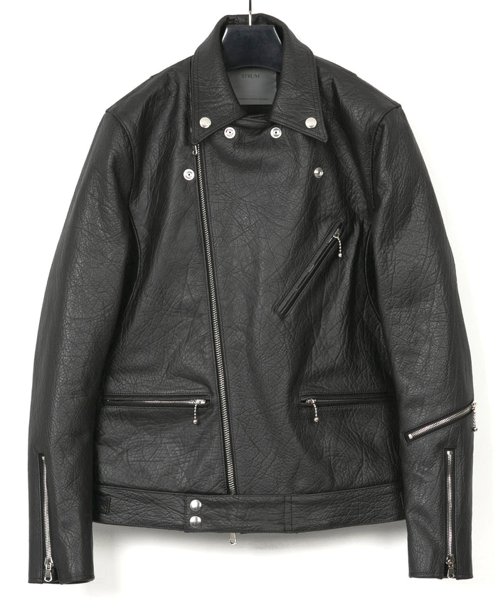 フルタンニン鞣し ナチュラル リンクル ホースハイド SPEEDER ダブルライダースジャケット - BLACK