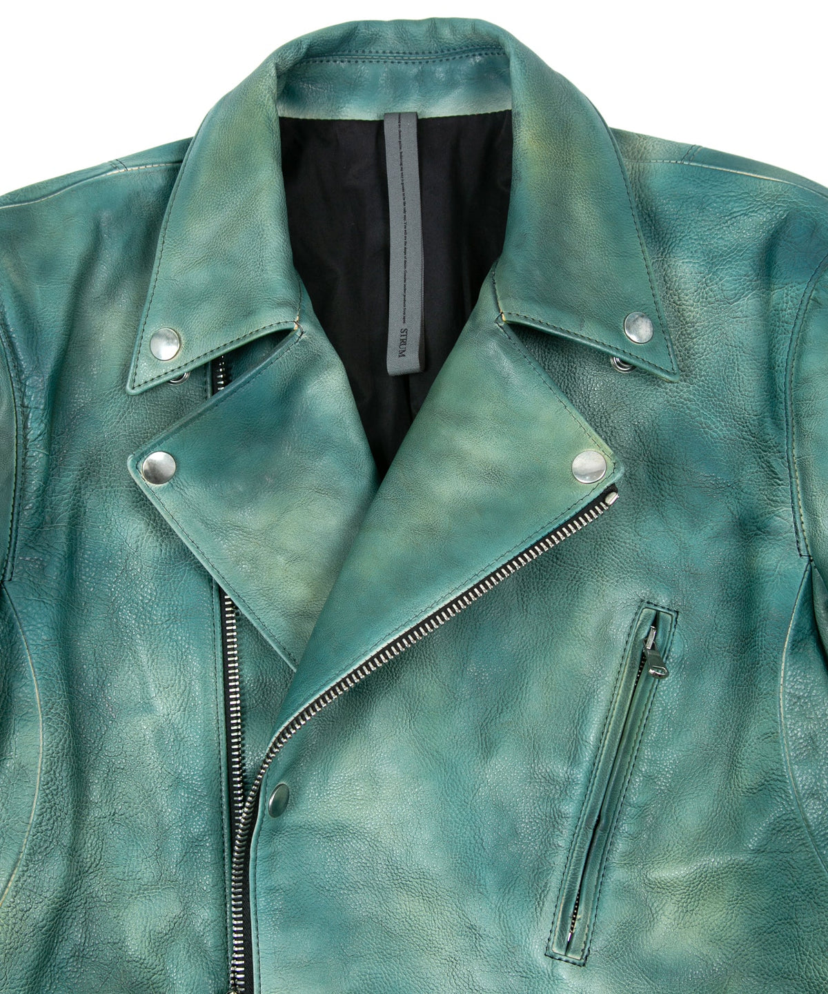 JapanVegitable Full tanning Calf skin Garment Burning Dyed Double Riders - BEER GREEN