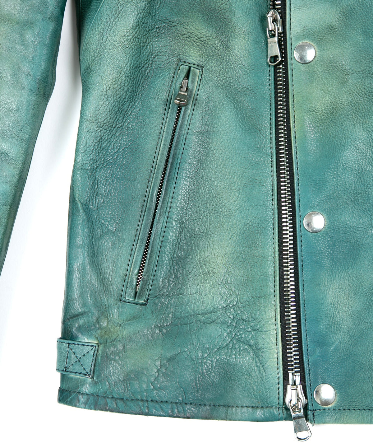 JapanVegitable Full tanning Calf skin Garment Burning Dyed Double Riders - BEER GREEN