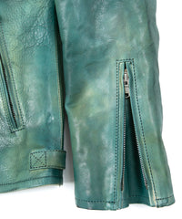 JapanVegitable Full tanning Calf skin Garment Burning Dyed Double Riders - BEER GREEN