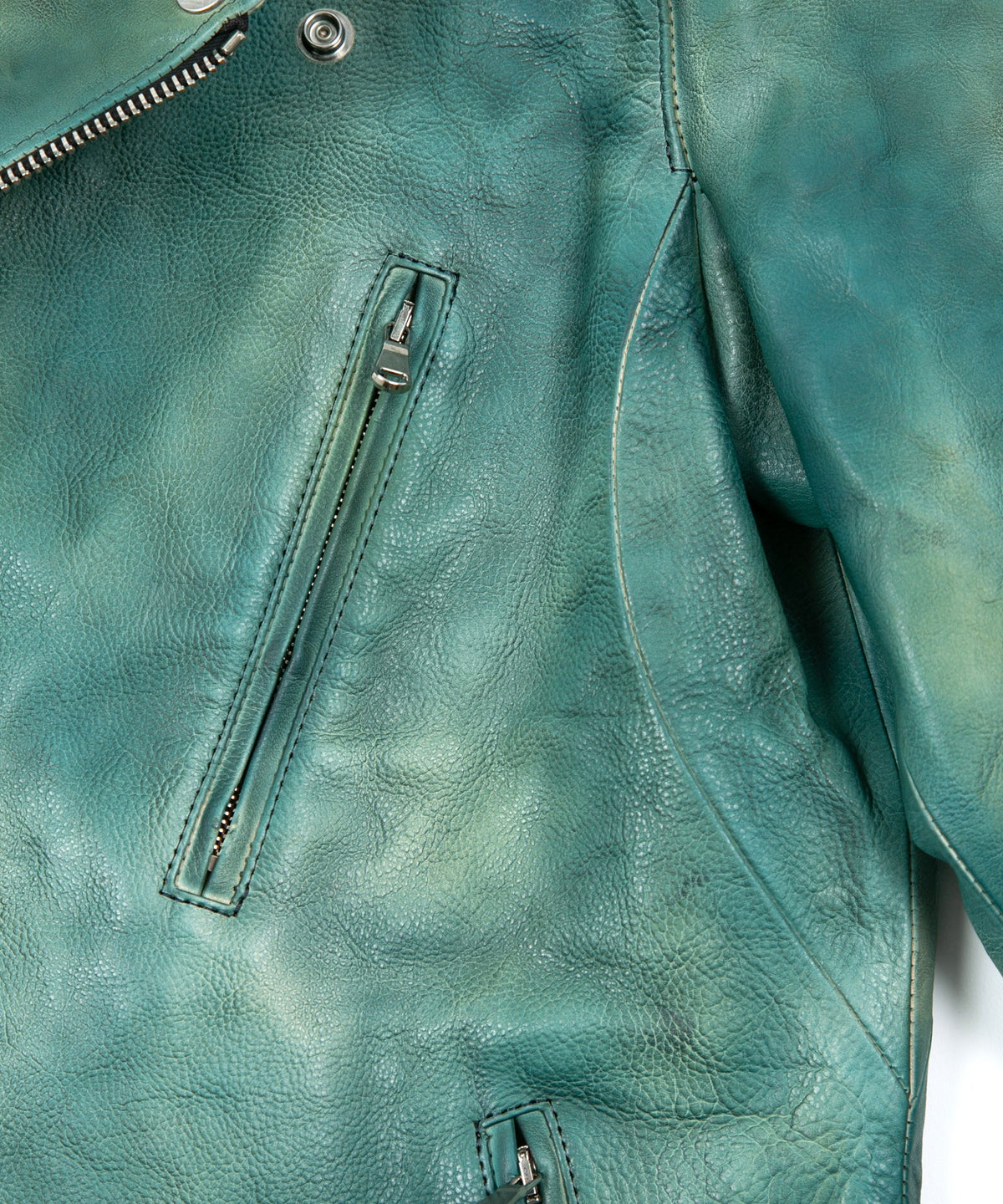 JapanVegitable Full tanning Calf skin Garment Burning Dyed Double Riders - BEER GREEN