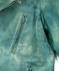 JapanVegitable Full tanning Calf skin Garment Burning Dyed Double Riders - BEER GREEN