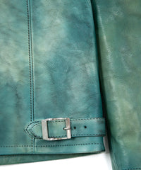 JapanVegitable Full tanning Calf skin Garment Burning Dyed Double Riders - BEER GREEN