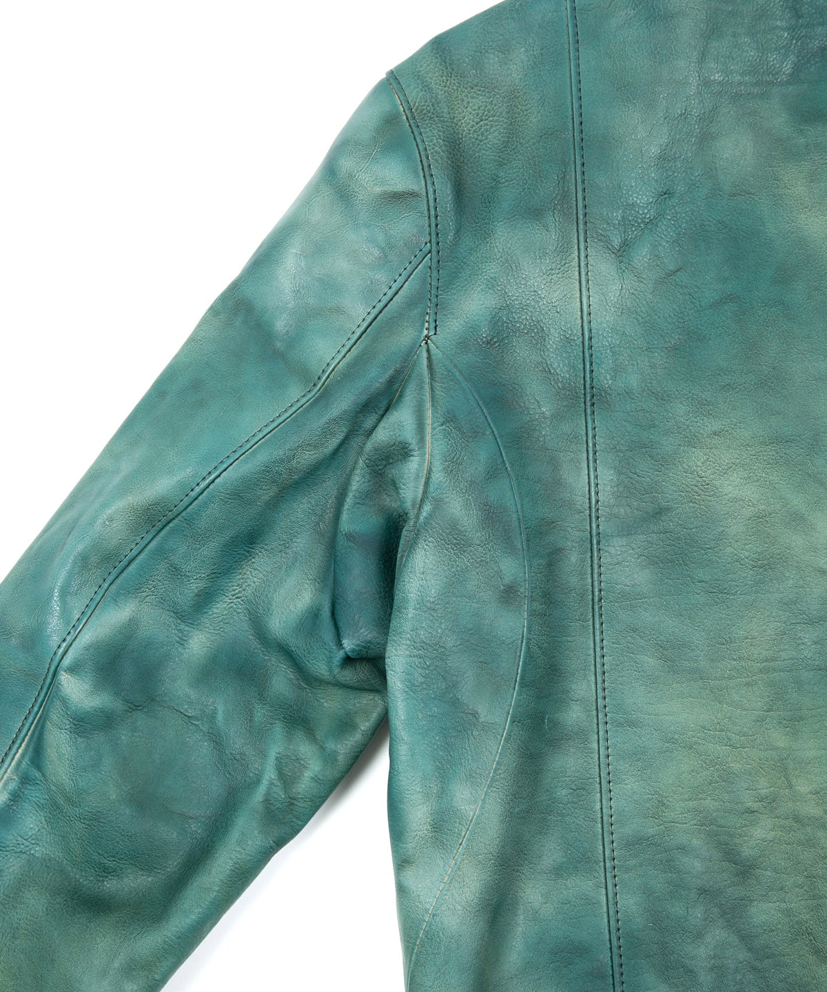 JapanVegitable Full tanning Calf skin Garment Burning Dyed Double Riders - BEER GREEN