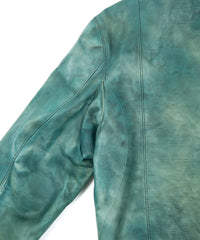JapanVegitable Full tanning Calf skin Garment Burning Dyed Double Riders - BEER GREEN