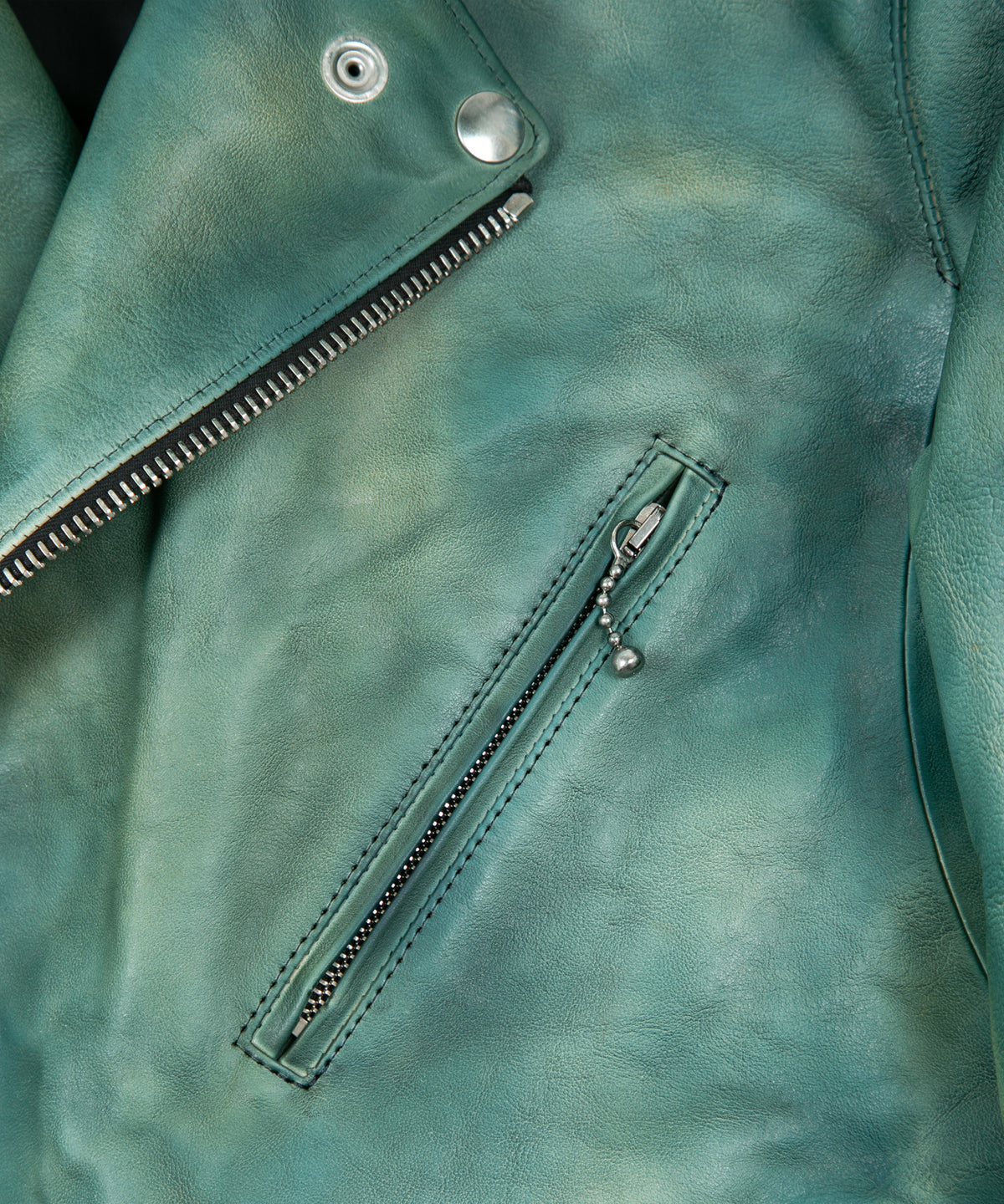 フルタンニン鞣し ジャパンカーフスキン Burning dyed - 燃焼製品染め SPEEDER ダブルライダースジャケット / BEER GREEN