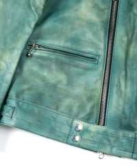 フルタンニン鞣し ジャパンカーフスキン Burning dyed - 燃焼製品染め SPEEDER ダブルライダースジャケット / BEER GREEN
