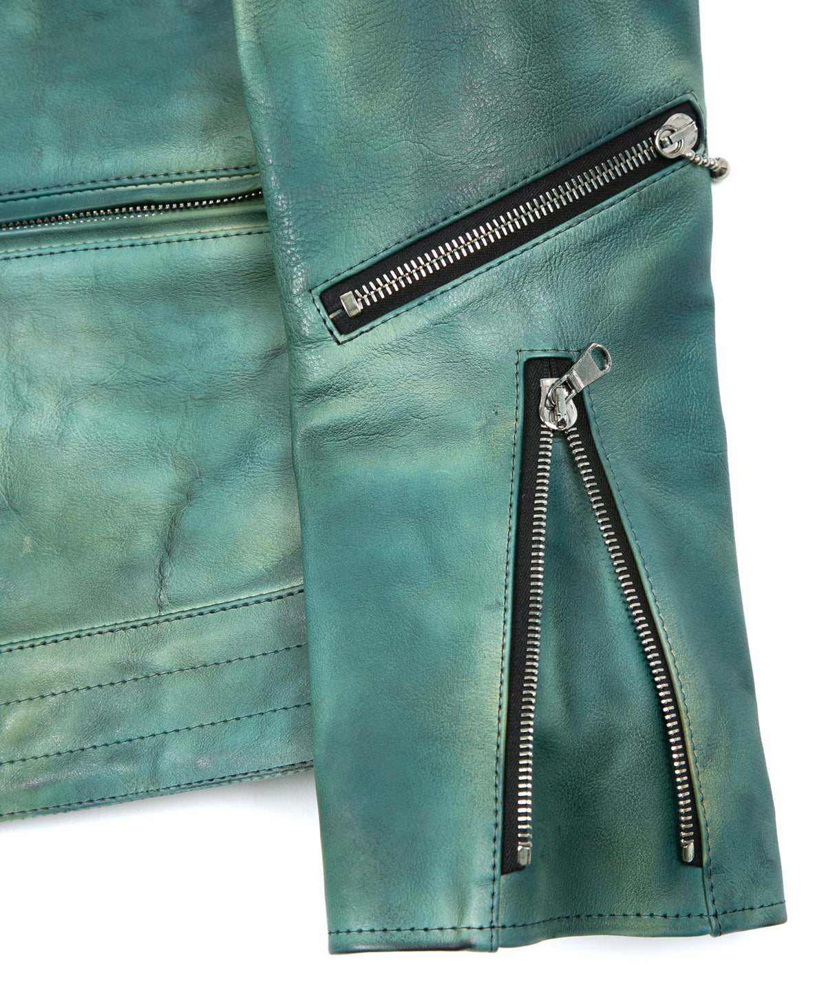 フルタンニン鞣し ジャパンカーフスキン Burning dyed - 燃焼製品染め SPEEDER ダブルライダースジャケット / BEER GREEN