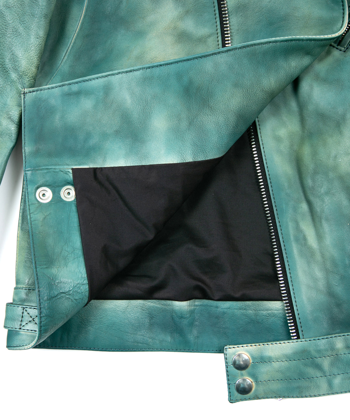 フルタンニン鞣し ジャパンカーフスキン Burning dyed - 燃焼製品染め SPEEDER ダブルライダースジャケット / BEER GREEN