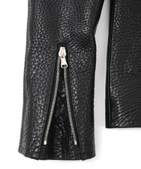 フルタンニン ピット鞣し シュリンク ステアハイド M.VINCENTS シングルライダースジャケット - BLACK